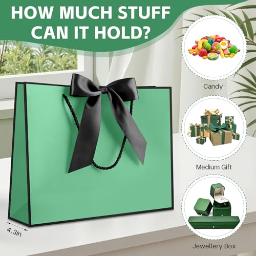Image of JMANNI Gift Bags with Handles, 13 inch Medium Gift Bag for Presents, 1 Pcs Bags with 2 Tissue Paper and 1 Cards for Baby Shower Wedding Bridal Shower Mother's Day Birthday Party (Cyan-Black
