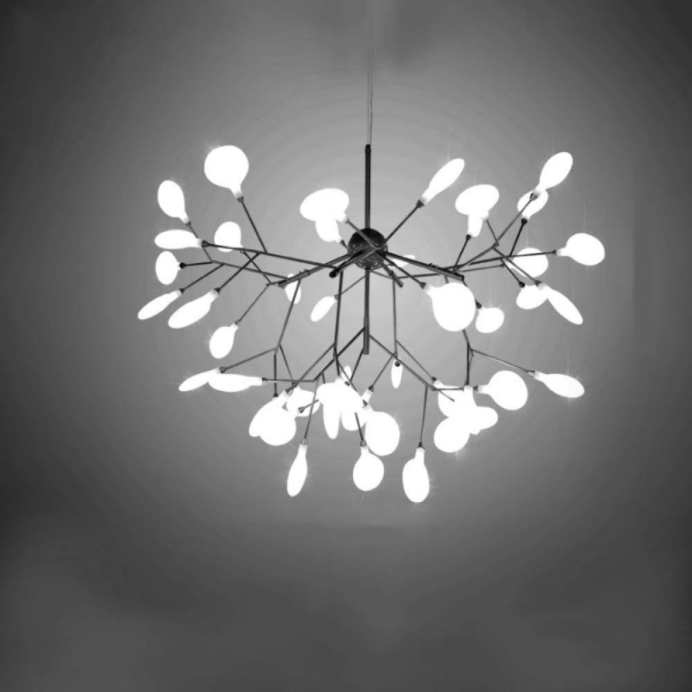 AIRUI54-Lights Chandelier LED Firefly Leaf Pendant Light Postmodern Creative Sputnik Hanging Lamp For Living Room,Bedroom,Restaurant,Black-WhiteLight