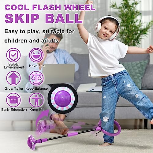 image for Hewog Skip Ball for Kids, Portable Foldable Colorful Flash Wheel Swing