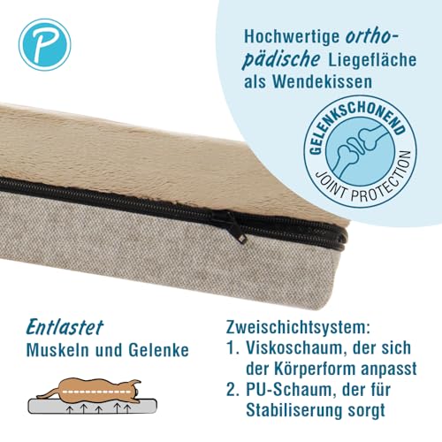 Petlando orthopädisches Hundebett Lima Ortho, ergonomische Liegefläche, Bezug waschbar 60°C, rutschfest, XL Tabacco, Hundematte beige, Hundekissen für große Hunde
