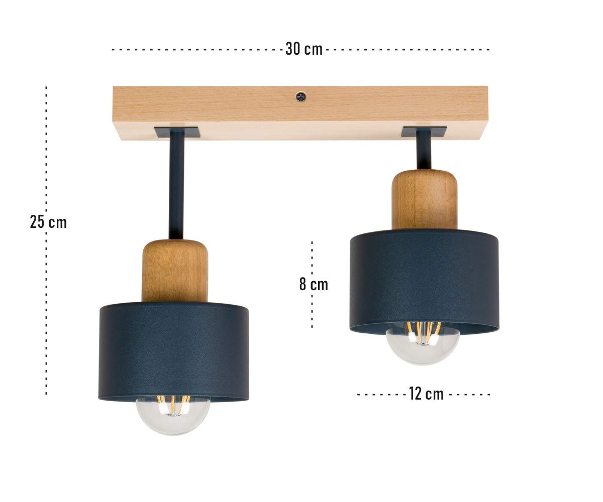 Lampada A Sospensione 2 Luci Lampada Da Soffitto LED Lampadario In Legno E Metallo Compatibile Con E27 Per Soggiorno Camera Da Letto Cucina AN30x7BU