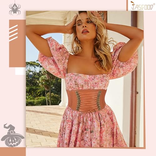 JASGOOD Women Elastic Corset Waist Belt Vintage Stretch Wide Belt Lace Up Corset Belt for Halloween Costume2