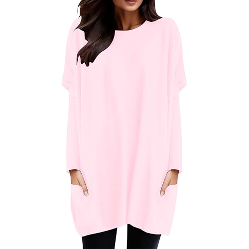 Womens Oversized Pullover Sweatshirts Crewneck Baggy Loose Long Tops with Pockets Sweatshirts Fall Clothes Outfits