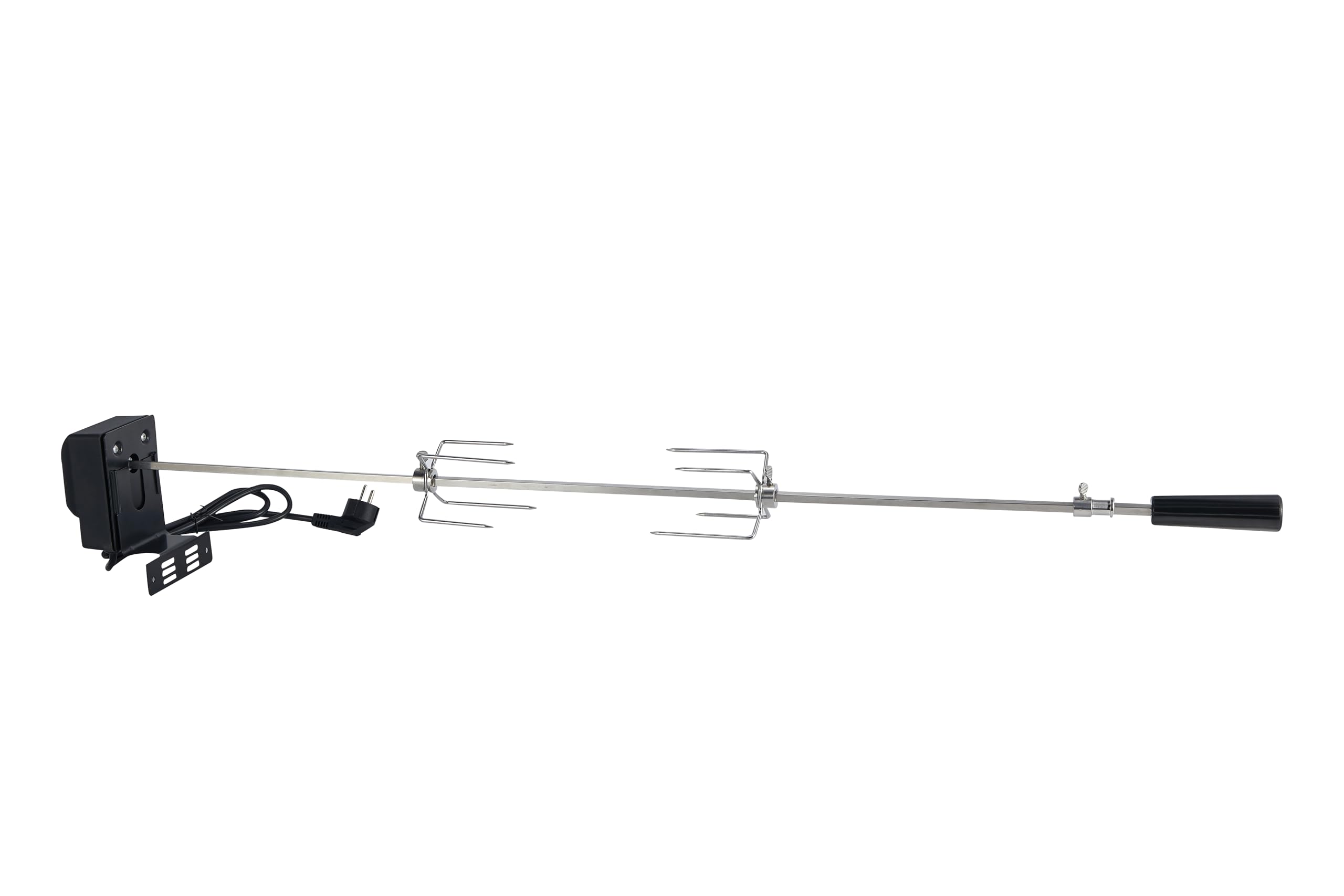 El Fuego® Universal Drehspieß mit Motor | Größe variabel einstellbar | aus Edelstahl gefertigt | Spießlänge bis 120 cm | inkl. 2 Fleischnadeln | Gasgrills mit 2 bis 6 Brennern | Tragkraft bis 8 kg