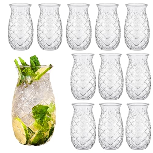 LECEHIVO Juego de 12 vasos de piña Tiki de 481.9 g, transparente, retro, alivio, zumo de piña, para cóctel, Martini, whisky, vino, bebida para piscina al aire libre, fiesta, picnics