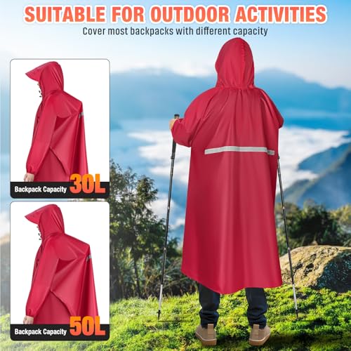 LUROON Leichter Wasserdichter Regenponcho Regenjacke Damen Herren mit Kapuze Faltbare Regencape Fahrrad mit Taschen Reflexstreifen, Wiederverwendbar Regenmantel für Wandern Angeln Radfahren Reisen