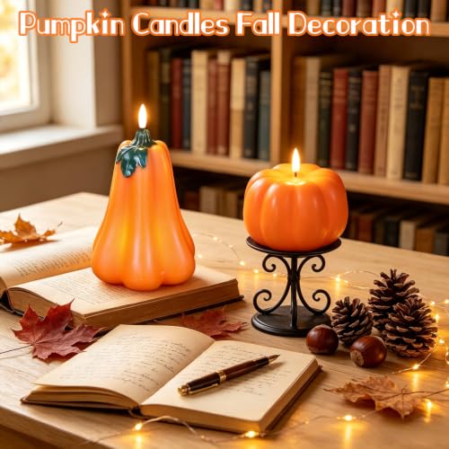 Image of Wondise Fall Decorations Flameless Wax Pumpkin Candles with Remote Timer