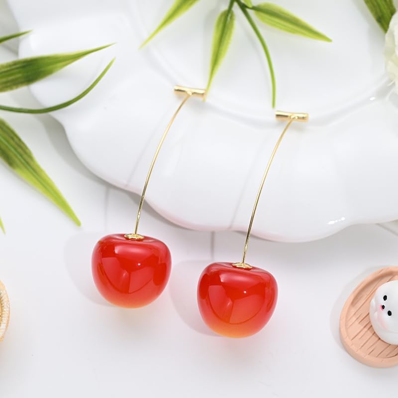 4 Pairs Cherry Earrings for Women Funny Charm 3D Red Cherrys Earrings Sweet Danity Fruit Earring Summer Fashion Fruit Jewelry Gift - Image 7
