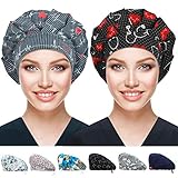 2 Pack Working Caps with Button and Sweatband, Adjustable Working Hats for Women Men, One Size Working Head Cover