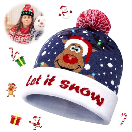 Booaee LED-Weihnachtsmütze Erwachsene, Nikolaus Mütze, Rote Dehnbare...