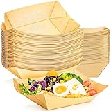 MotBach 40 Pack 1Lb Paper Food Boat Trays Disposable Paper Boats Bowls Containers, Kraft Food Serving Tray Boat Plate for Snack Fries Popcorn Sandwich HotDog BBQ Dessert Taco Nacho