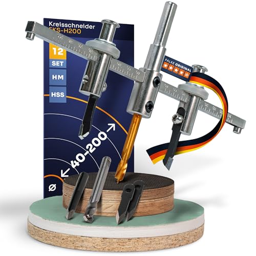 Falke Kreisschneider FKS-H 200 - Universal für Holz, Kunststoff, Gipskarton | Durchmesser stufenlos einstellbar (40-200 mm) - Verstellbare Lochsäge