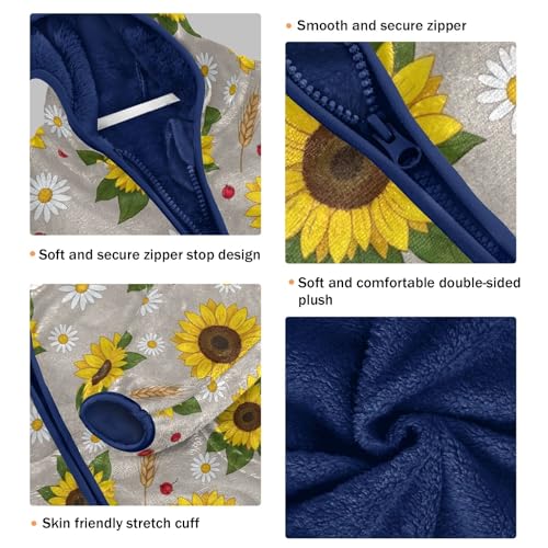 CHIFIGNO Sunflowers Daisy Brown Kids Zip up Jacket Light Warm Fleece Jacket 3T3