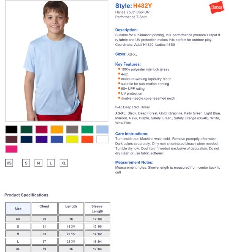 Hanes Boys 4 OZ Cool Dry Short Sleeve TEE (482Y)3