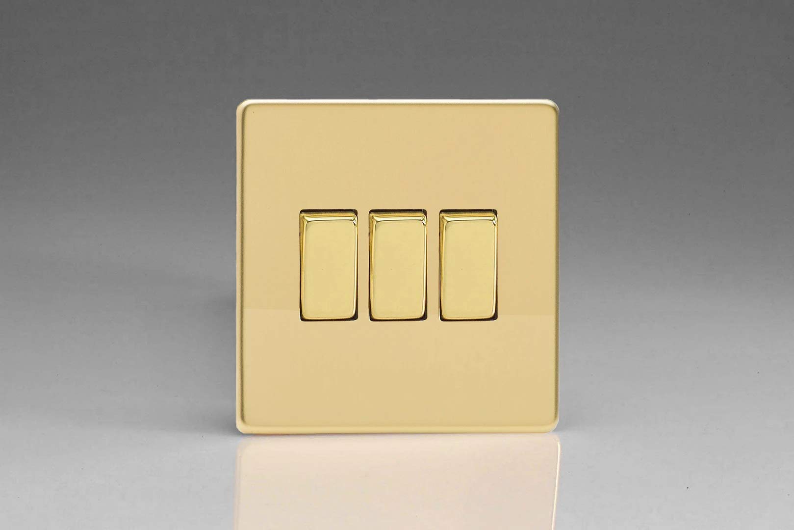 XDV3S Varilight Flat Plate Screwless Polished Brass 3 Gang Light Switch