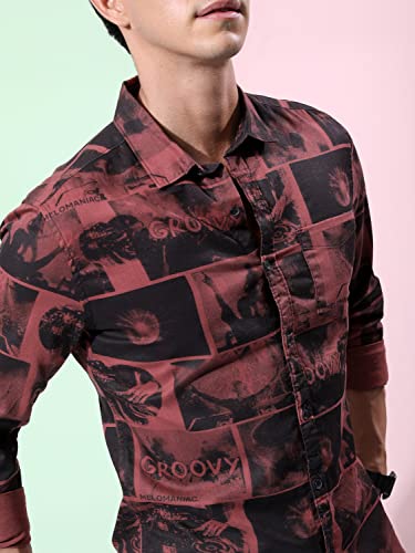 Image of Ketch Men Cotton Slim Fit Printed Full Sleeve Shirt