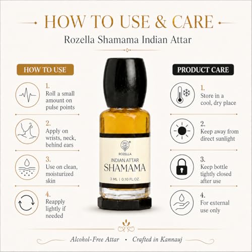 Image of ROZELLA Shamama Authentic Attar for Men and Women | Warm Spiced Deep Aromatic Perfume Oil | Traditional Fragrance Blend | Non Alcoholic Long Lasting Attar Fragrance | 3 ml