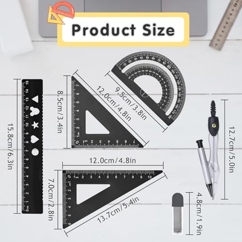 Valtiner Conjunto de geometria, 4 réguas de liga de alumínio e 1 kit de bússola matemática, transfer