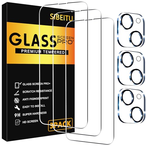 SIBEITU 3 Pack Screen Protector for iPhone 15 Plus with 3 Pack Camera Lens Tempered Glass Protector, 6.7 Inch HD Clear 9H Hardness Full Coverage, Scratch Resistent, Easy Installation, Bubbles Free
