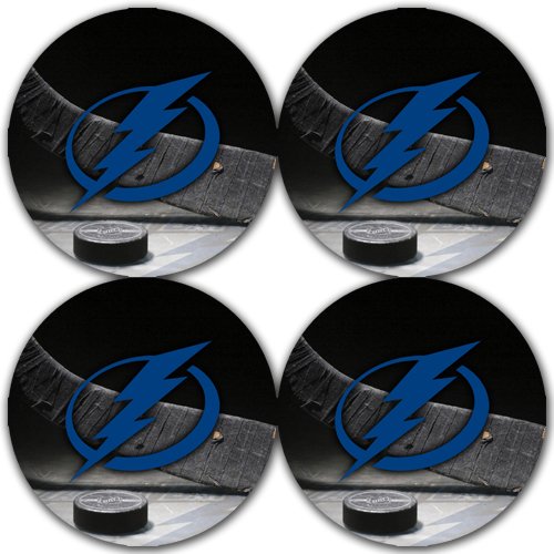Lightning Hockey Rubber Round Coaster set (4 pack) Great Gift Idea Tampa Bay.