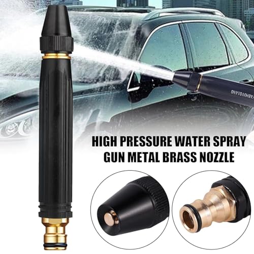 Image of High Pressure Water Spray Gun for Car & Bike Wash - Adjustable Brass Jet Nozzle for 1 /2 inch Hose Pipe | Garden, Window, and Outdoor Cleaning Tool (Black, 18 x 2.7 cm)