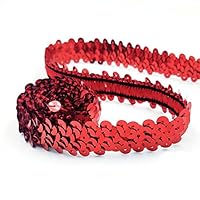 CNFQ 10 yards Elastisches glänzendes Paillettenband Applikation für Hochzeit Kostüm Brautschmuck PVC (Rot)