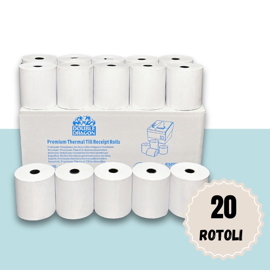 Double Dragon Rullo di ricevuta termica 80 x 80 mm per stampante EPOS Terminale POS Registratore di cassa Pacco da 20