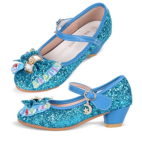 BESSIVIC Girls Dress Shoes Mary Jane Low Heel Wedding Party Glitter Princess Flower Shoes