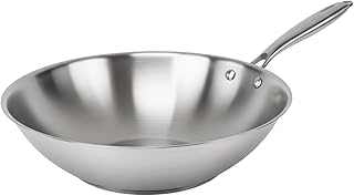 Fackelmann Vita3 Wok Inox 28 cm, Aço Inoxidável Triply com Fundo Difusor Triplo, Sem Antiaderente, Sem PFA, Adequado para Indução, Gás, Vitrocerâmica e Forno, Vedação Perfeita, Lava-louças