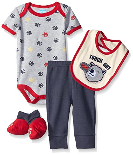 BON BEBE Baby Boys' 4 Piece Pant Set with Bodysuit Bib and Booties