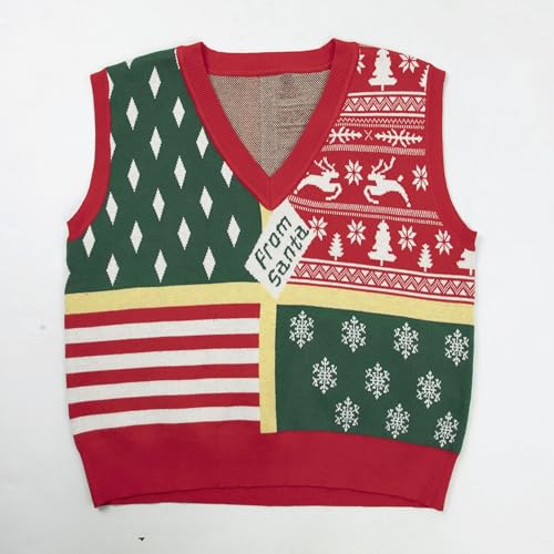Image of JULYCLO Christmas Sweater Vest Women Ugly Xmas Reindeer Knit Sweaters Casual Santa Snowflake V Neck Sleeveless Outwear Tops
