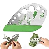 Leaf Herb Stripper, Stainless Steel Kitchen Herb Stripper Tool, 9holes, 2 in 1 design,Curved edge can be used as a kitchen knifefor Chard, Collard Greens, Parsley, Basil, Rosemary Herb, Taragon, Thym