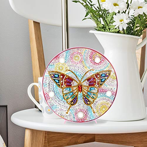 Yobeyi DIY Diamond Painting Lamp with LED Lights Full Drill Crystal Drawing Kit Bedside Night Light Arts Crafts for Home Decoration or Christmas Gifts 6.0x6.0inch (Butterfly-B) - Thumbnail 4