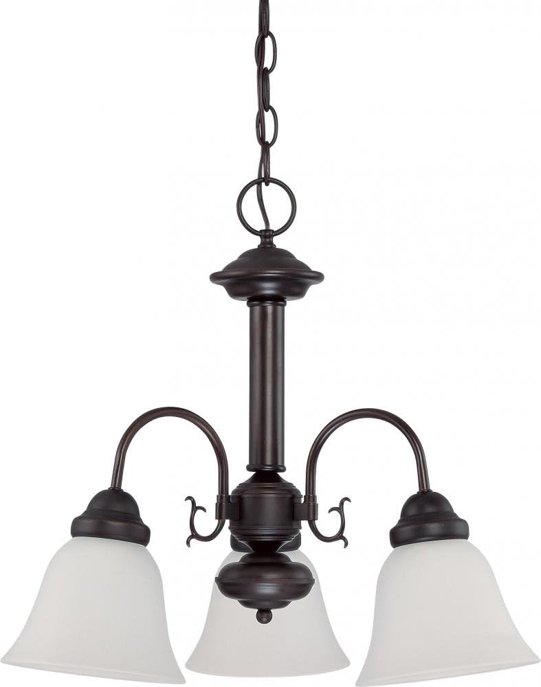 NUVO 60/3142 Three Light Chandelier, Mahogany Bronze/Frosted Glass 20 in. Bronze/Dark