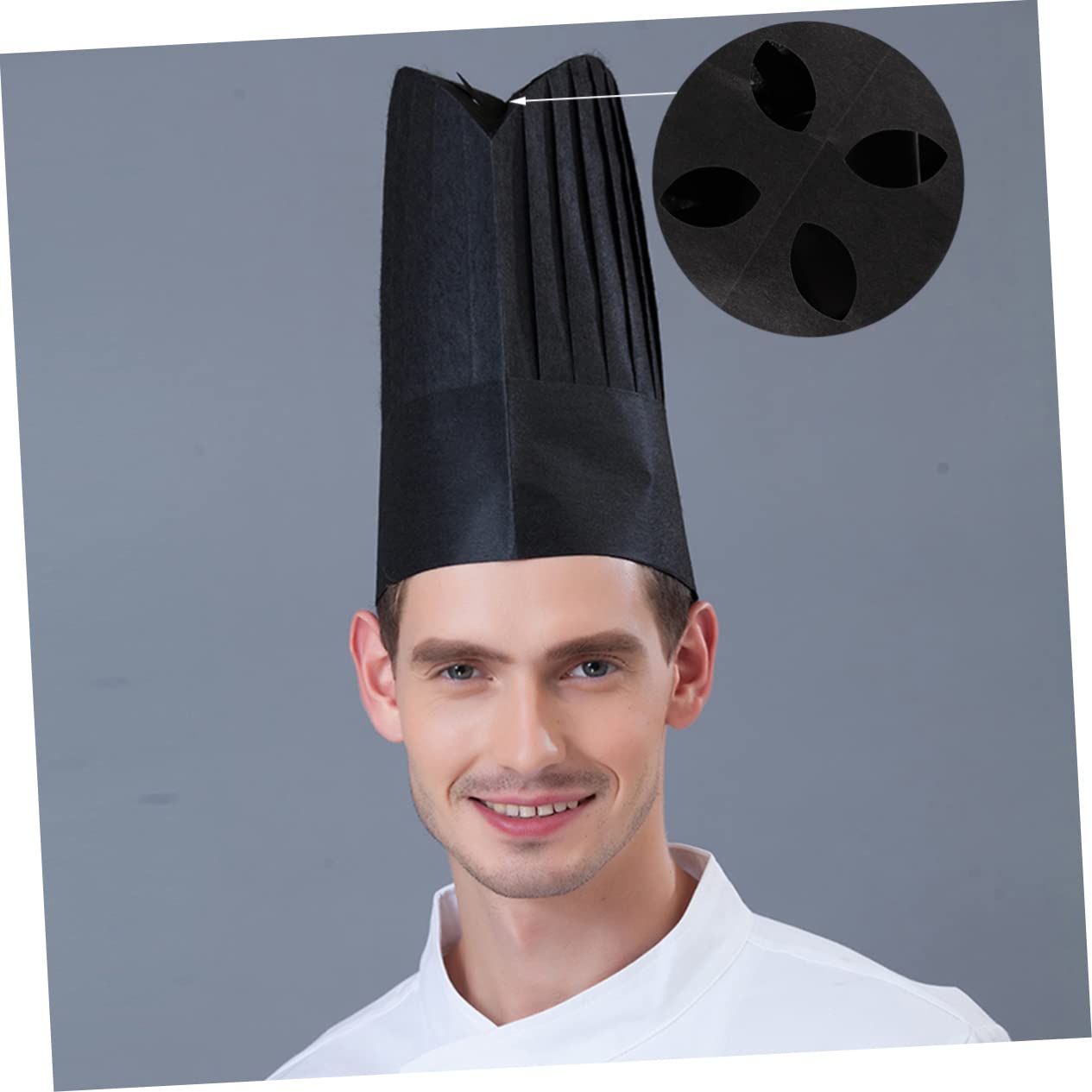 Holibanna Sombrero de Cocinero Desechable de Papel Negro 28x30cm para Cocina Profesional 20 Piezas, Cómodo y Ecológico para Escuelas de Catering y Chefs