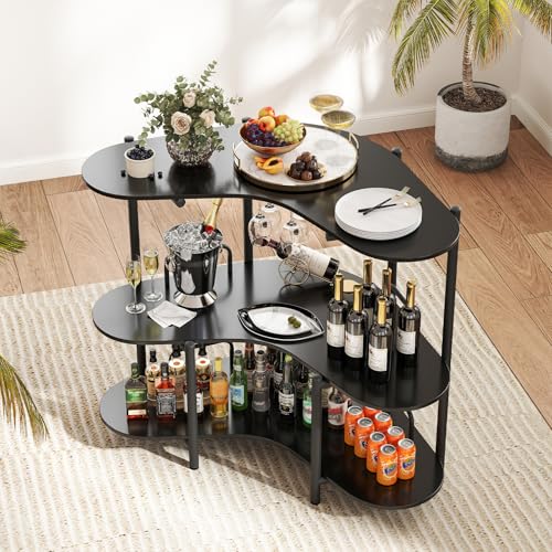 RELAX4LIFE Table Haute Cuisine d'angle avec Rangement, Table Bar Industriel avec Porte-Verre, Cadre Métallique, Forme L, Meuble Cuisine Étagère à 3...