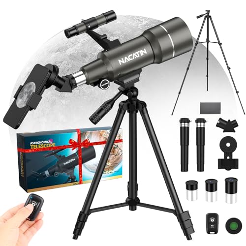NACATIN Telescope for Kids & Adults, 70mm Aperture 300mm Portable Refractor Telescope with 3 Eyepieces & Phone Adapter, Wireless Remote & Moon Filter, Ideal Gift for Birthday, Valentine's Day