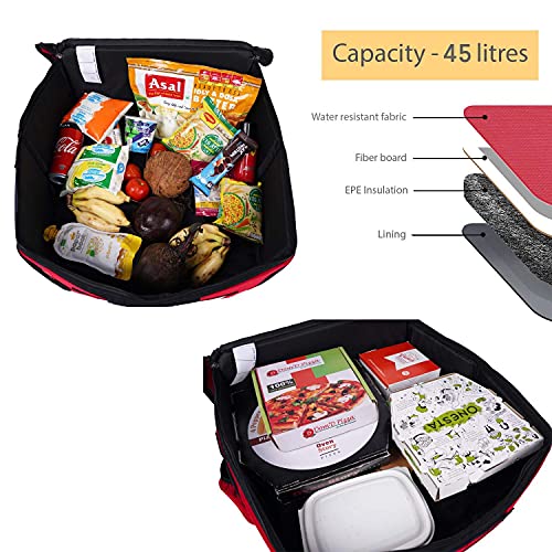 Image of Maxim Insulated Water Stain Repellent Food Pizza Courier Delivery Bag 45 litres 14X14X14 inches (Large, Red)
