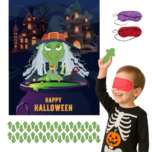 Haunt Couture Halloween Pin The Tail Game Kit - Pin The Nose on The Witch - 48 Players Party Game for Kids - Carnival, Birthday, Classroom Activities Halooween-Witch-Green-Nose