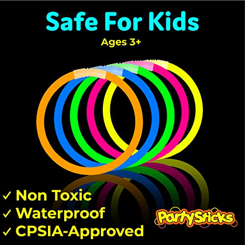 PartySticks Glow Sticks Party Supplies 100pk - 8 Inch Bulk Glow in the Dark Sticks Party Favors, Glow Party Decorations with Connectors for Glow Necklaces, Light Up Glasses, and Glow Flowers - Thumbnail 5