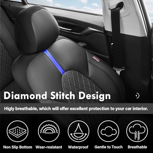 Image of Coverado Car Seat Cover Protector Front Seats, Waterproof Front Seat Covers for SUV, Pickup Truck, Sedan, Automotive Vehicle Interior, Waterproof and Durable All Weather Protector (Black-Blue)