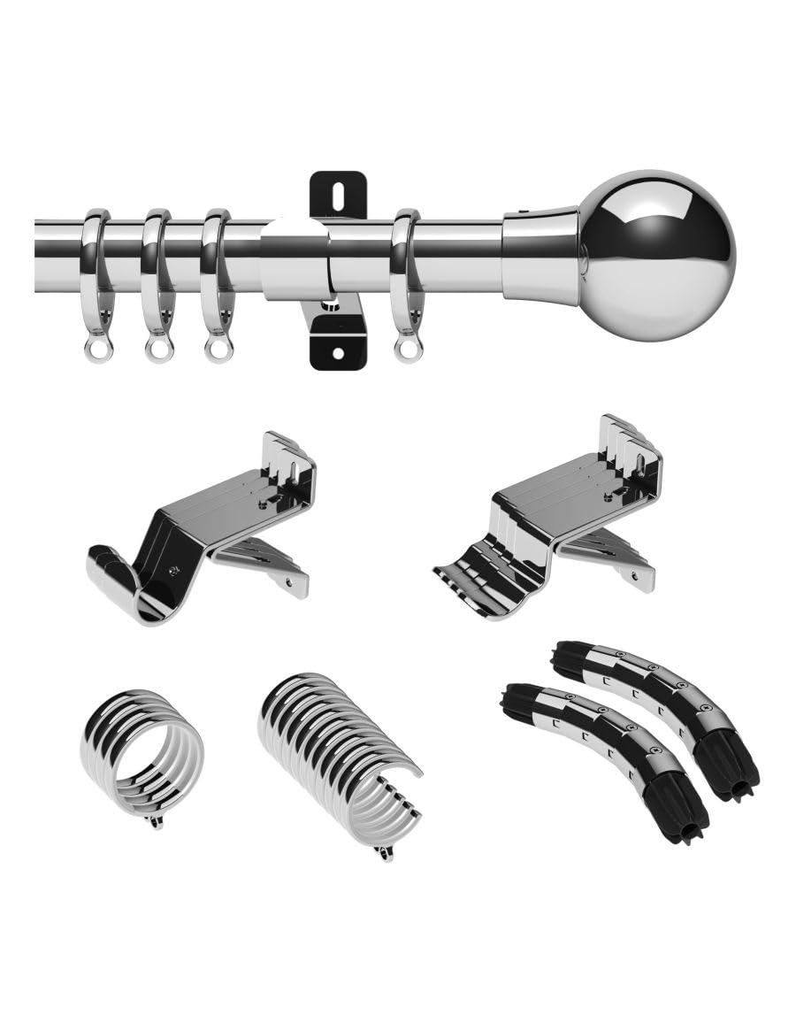 Swish Chrome Design Studio 28Mm Bay Window Curtain Pole Set Kit 3M, 300Cm, Mondiale Finial