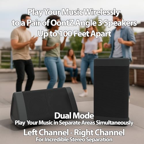 Image of OontZ Angle 3 (4th Gen) - 2 Pack, Portable Bluetooth Speakers, Dual Pairing Stereo Sound, 12W Stereo Sound, 24 Hour Playtime, 100 Foot Wireless Range, Waterproof, Home, Outdoor (Black)