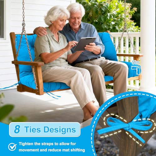 Image of Porch Swing Cushions Outdoor 48 inch x 40 Waterproof Swing Cushions 3 Seater Replacement with Backrest & 8 Ties 5 inch Thick Bench Swing Cushions for Outdoor Furniture Patio(Peacock Blue)