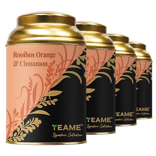 Image of TE-A-ME Rooibos Orange & Cinnamon Tea Tin - Pack of 4 (50g Each) | Herbal Infusion with Natural Flavors | Caffeine-Free