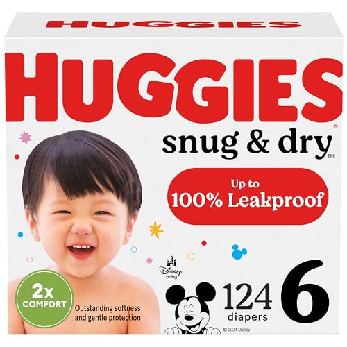 Image of Huggies Size 6 Diapers, Snug & Dry Baby Diapers, Size 6 (35+ lbs), 124 Count (2 Packs of 62, Packaging May Vary