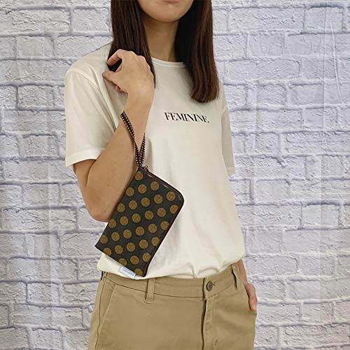 Image of Taianda Women Phone Wristlet Wallet Pouch (Gray Brown Polka Dots)