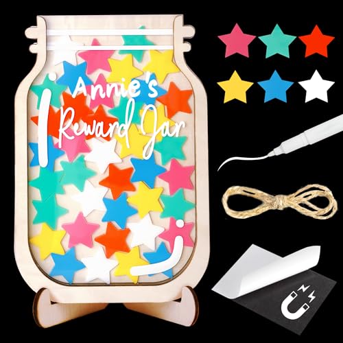 Image of 11 inch DIY Name 65 Tokens Star Magnetic Reward Jar Gifts for Classroom Teacher Kids Potty Training Chore Chart Toddler Boy Girl Good Behavior Management Tools Back to School RWJ-03-STAR-L