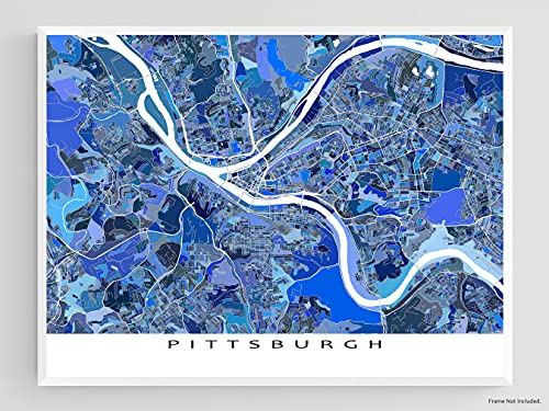 Pittsburgh Map Wall Art Print 8X10, Pittsburgh Map Poster 24X36, Handmade Blue Geometric Pittsburgh Decor, Pittsburgh City Map Gifts By Maps As Art #TOP1
