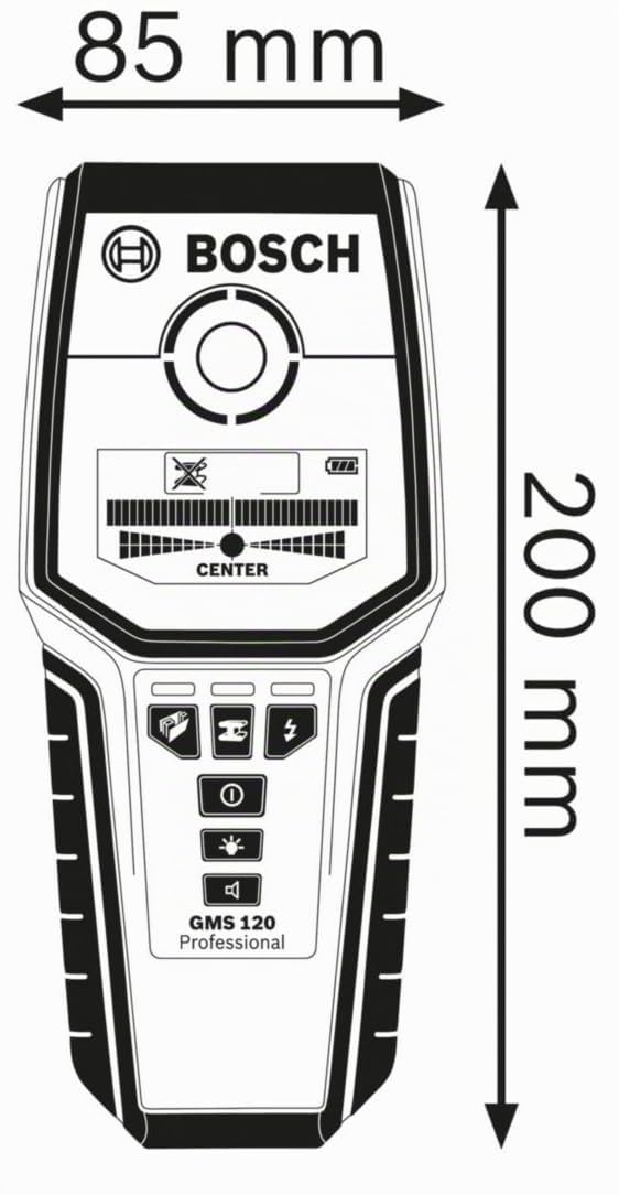 Bosch Professional Détecteur mural GMS 120 (profondeur de détection maxi bois/métaux magnétiques/métaux non-magnétiques/câbles sous tension : 38/120/80/50 mm, dans boîte en carton)